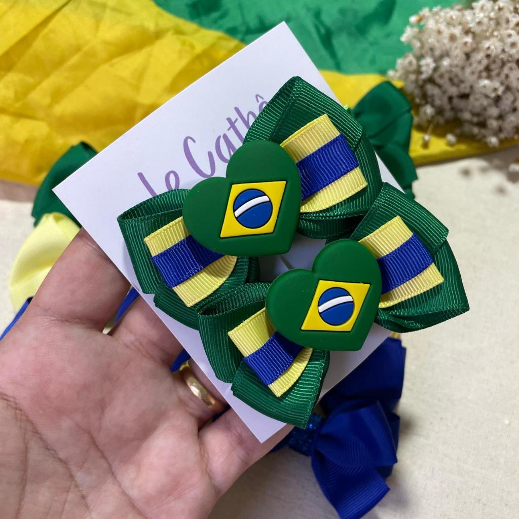 Laços de cabelo copa Brasil Seleção brasileira laço de cabelo menina infantil futebol