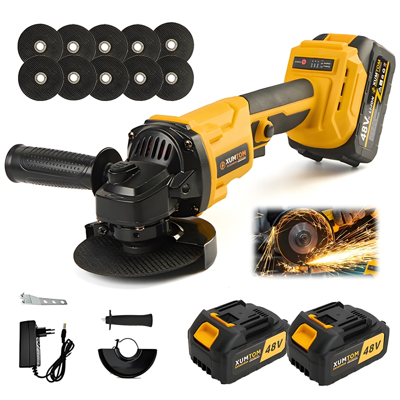 Esmerilhadeira Lixadeira Angular Brushless Portátil 110/220V 2 Baterias de 48V 10 Láminas De Serra