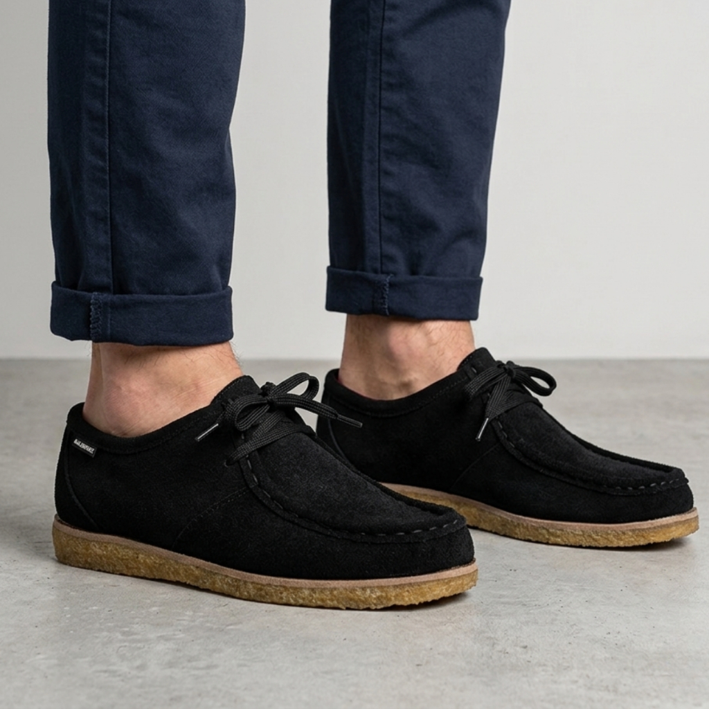 Sapato dockside canadian masculino vintage couro preto forro espumado sola crepe palmilha anatômica