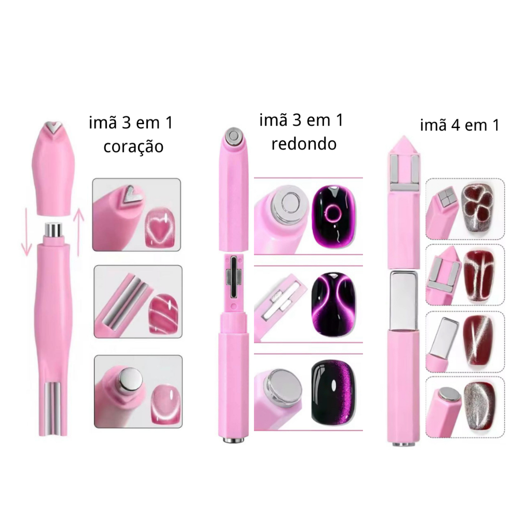 imã 3 em 1 para esmalte em gel magnético (olho de gato) nail art