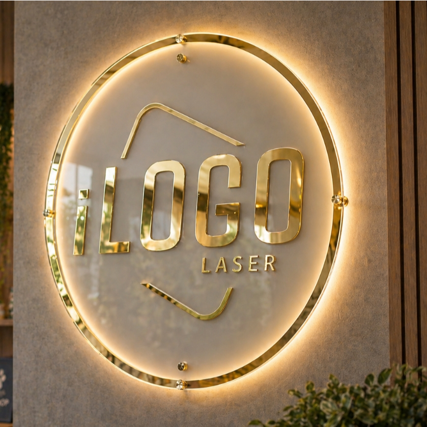 Logo em Acrílico Espelhado Com LED Personalizada base 2mm Cores Rose, Prateado, Dourado, Lilas