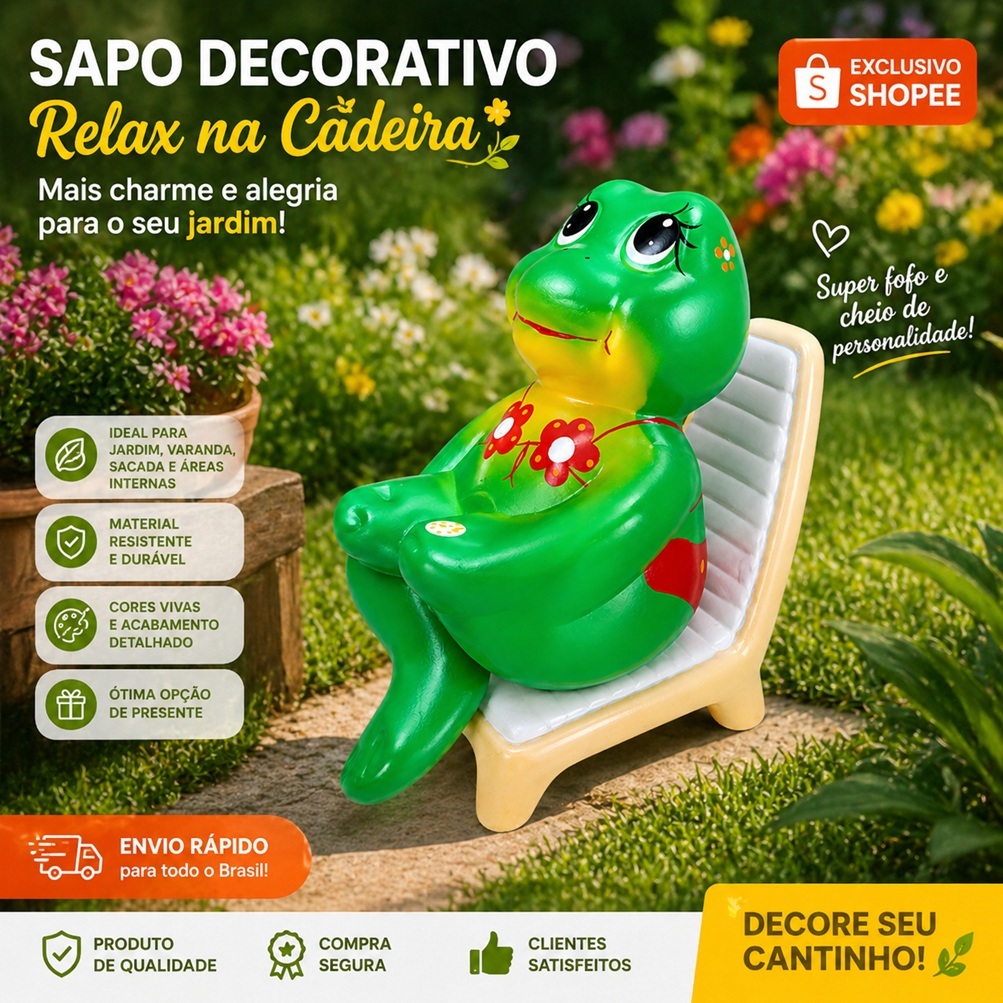 Sapo Decorativo Relax na Cadeira – Enfeite Jardim Varanda Fofo Cerâmica