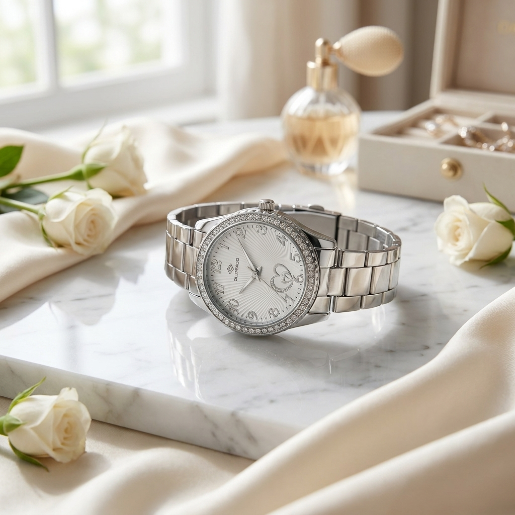 Relógio Feminino Prata Relógio De Banda De Aço Relógio De Quartzo Bollfendo Prova D'agua Relógio De Mulher Presentes