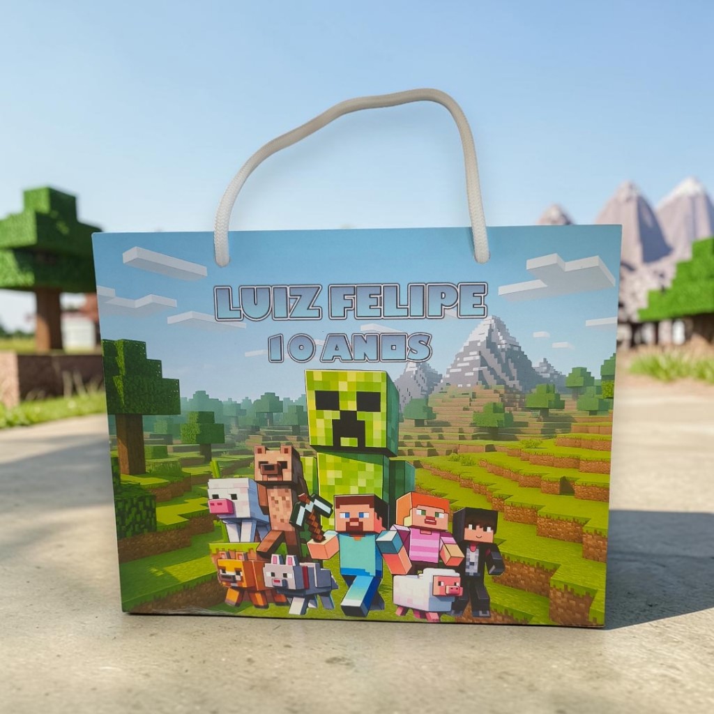 Sacolinha Minecraft / Sacolinha para lembrancinha / Sacola personalizada / Pegue e Monte