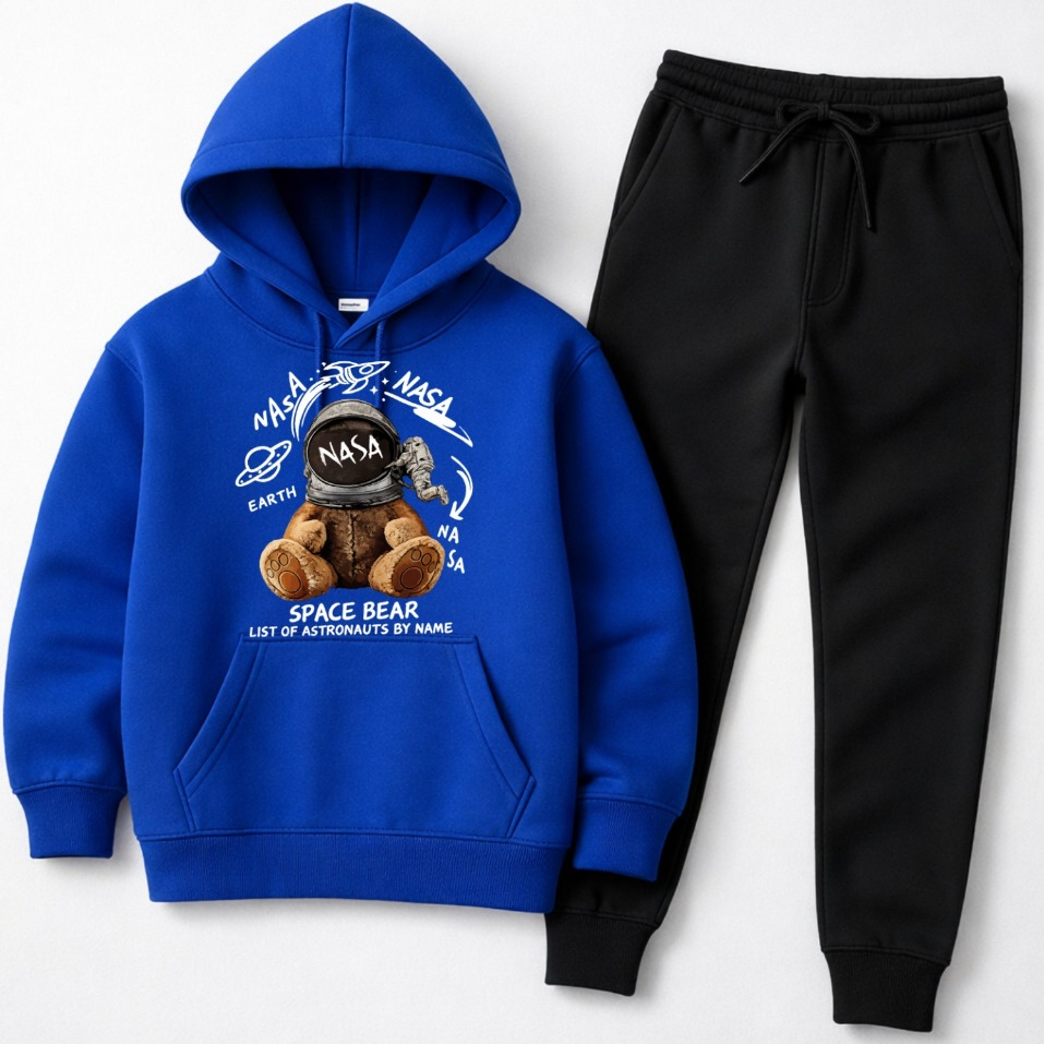 Conjunto Moletom Agasalho Infantil Blusa de Frio Canguru Algodão Casaco Flanelado Astronauta Ursinho