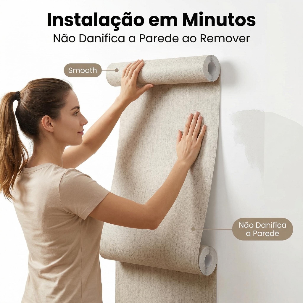Papel de Parede Linho Bege 5 Metros 3D Para Decoração de Sala, Quarto
