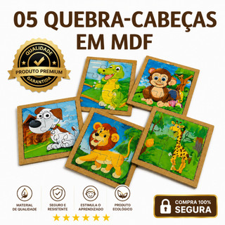 KIT 5 QUEBRA CABEÇA MDF BRINQUEDO MONTESSORI