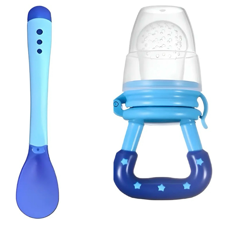 chupeta porta fruta mordedor + colher termossensivel bebe