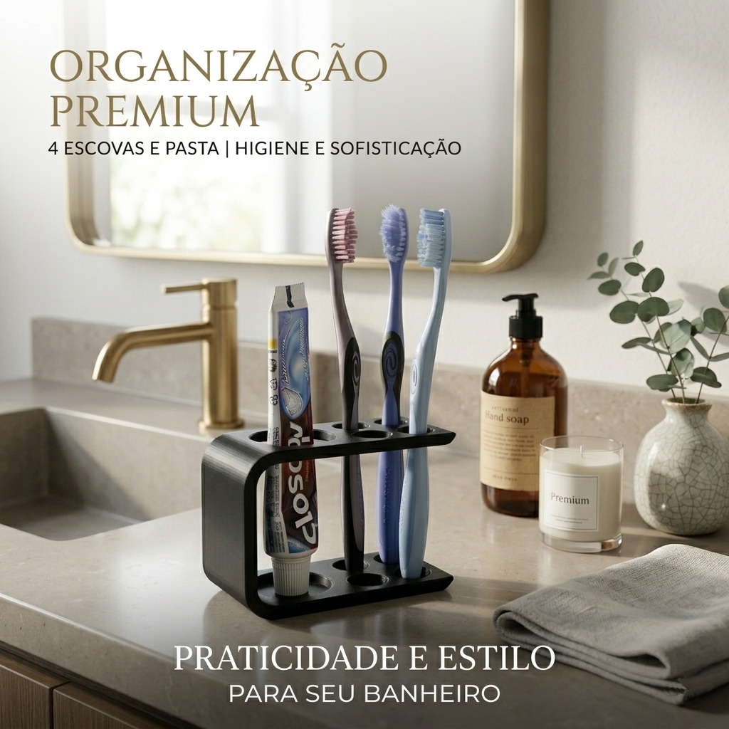 Suporte Porta Escova De Dentes E Pasta De Dente Premium Organizador De Banheiro Moderno