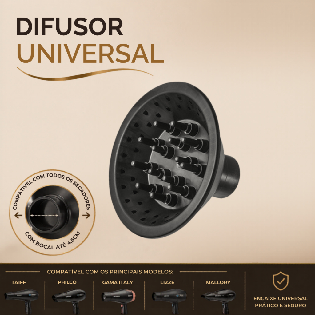 Acessório Difusor Secador Universal Encaixe Até 4,5cm Cabelos Cacheados Ondulados Com Definição