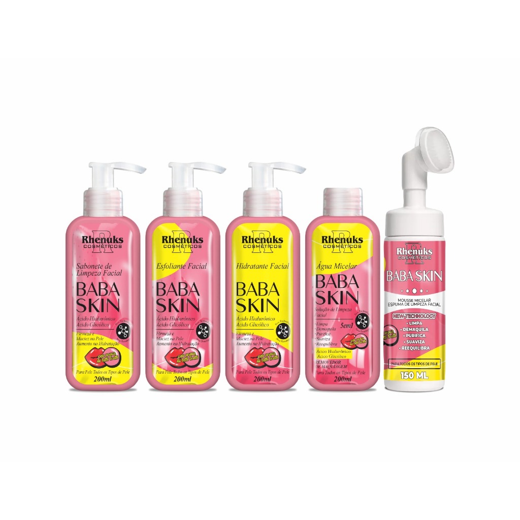 KIT SKIN CARE E MOUSSE MICELAR BABA SKIN RHENUKS- 1 KIT COM 5 UNIDADES