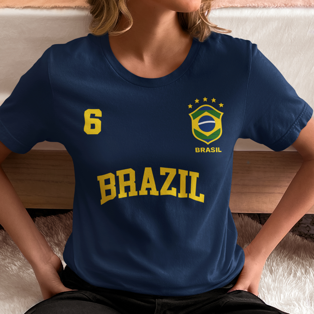 Camiseta uniseex  Brasil Seleção Brasileira Número 6 Blusa Torcedora Copa do Mundo 100% Algodão Premium