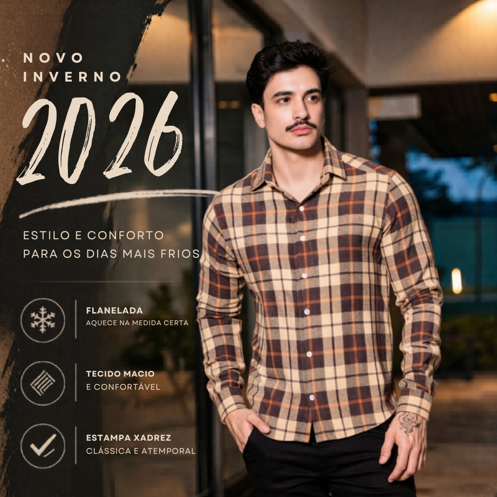 Camisa Xadrez de Flanela Masculina de Manga Comprida Promoção de Inverno