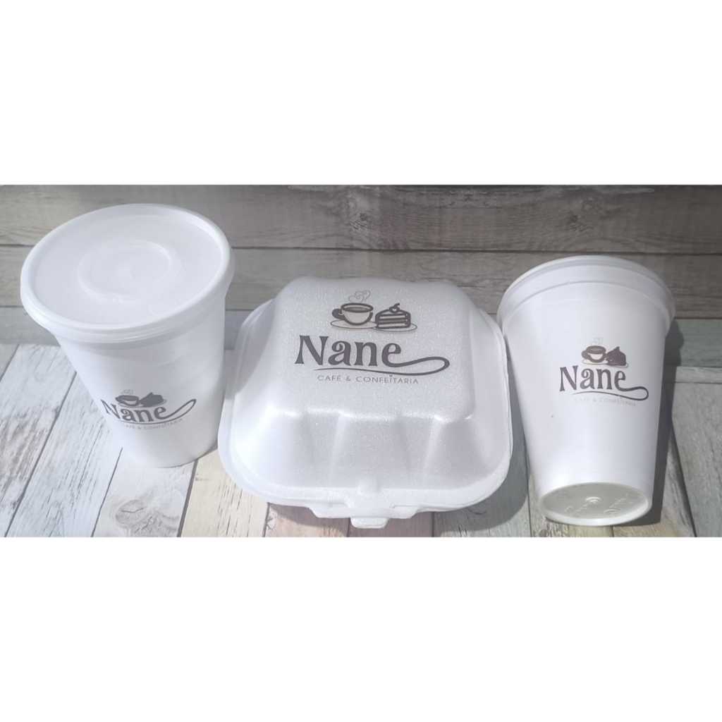 KIT 100 Hamburgueira personalizada TH02 isopor + 20 Copo isopor 240ml C/ tampa