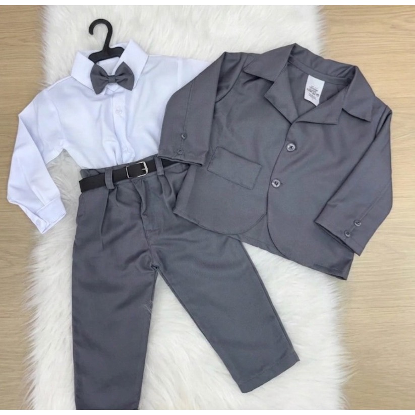 Conjunto Terno Social Infantil Masculino Menino Casamento Formatura Pajem Festa Cinza Grafite