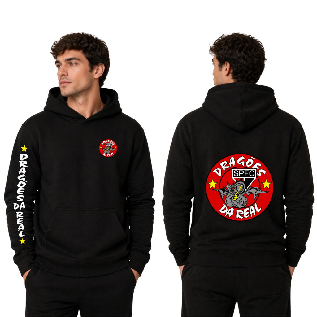Moletom Torcida Dragões da Real, São Paulo  Algodão Streetwear Esporte Com Capuz Adulto Unissex