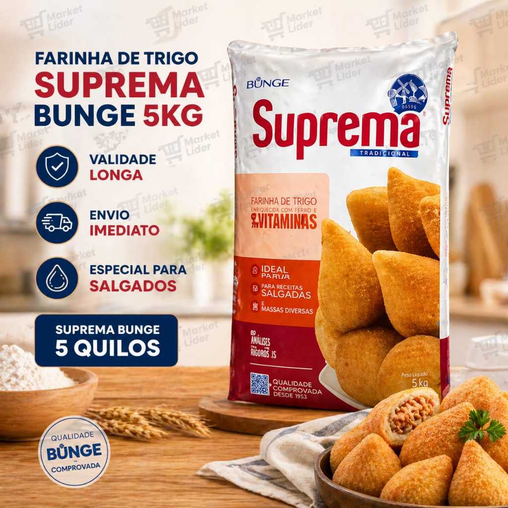 Farinha de Trigo Suprema Bunge 5kg Especial Salgados Massas Validade Longa