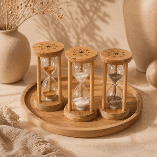Ampulheta 5 Minutos Bambu Decorativa Timer Areia Colorida Mesa Estudo Presente
