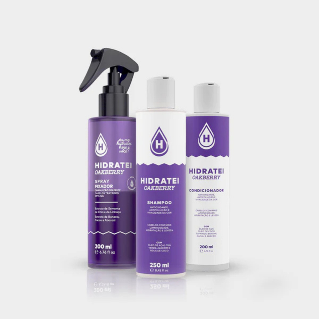 Kit OAKBERRY Hidratei: Shampoo 250ml + Condicionador 200ml + Finalizador Proteção da Cor