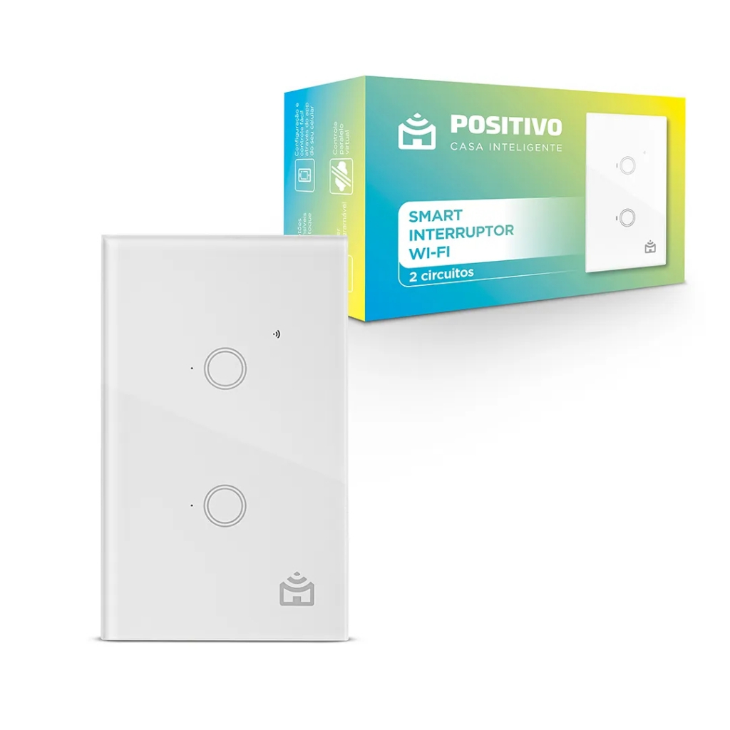 Smart Interruptor Wi-Fi Positivo Casa Inteligente 2 Módulos Touch Branco - Compa