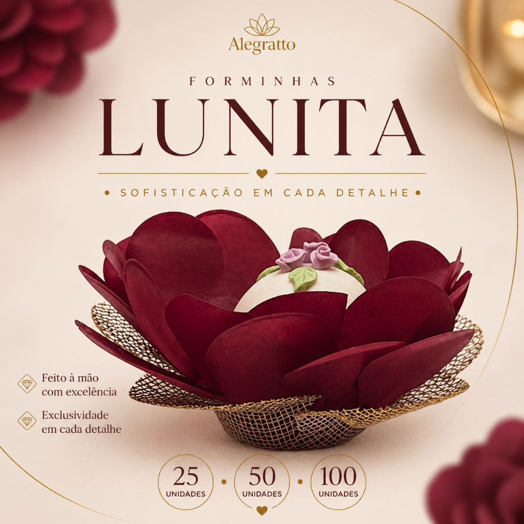 Kit forminhas Lunita Marsala - Papel com tela doces finos luxo premium artesanal casamento batizado
