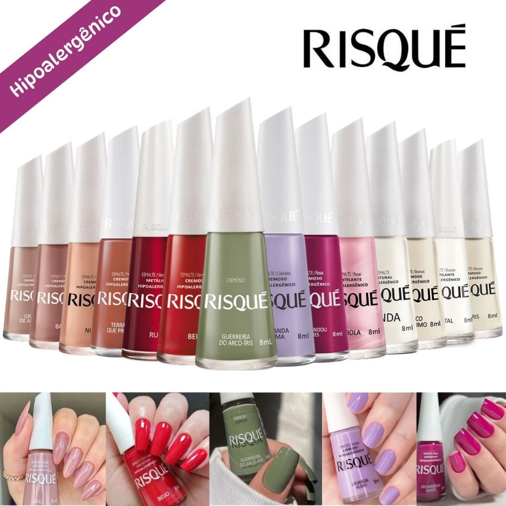 Esmalte Risque Hipoalergênico Kit com Cores Sortidas Atacado Manicure Pedicure