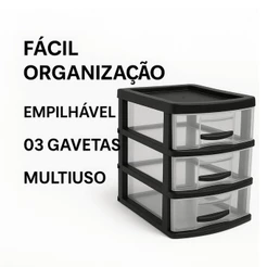Gaveteiro Multiuso Jaguar 3 Gavetas Organizador Escritório Cozinha Sala Resistente