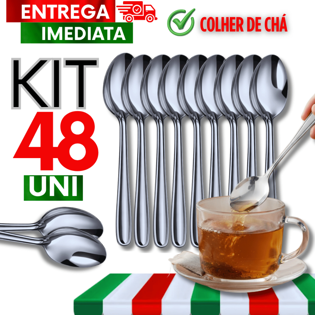 Kit Colheres Chá 8,8cm Aço Inox Resistente Ideal  Chá Café Chocolate Quente Talheres Utensílios