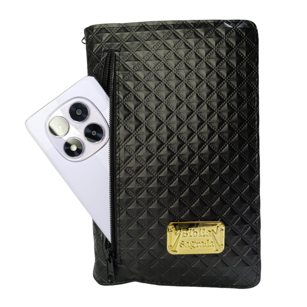 Capa Craquelada Para Bíblia com Zíper e Bolso Externo | Média e Grande