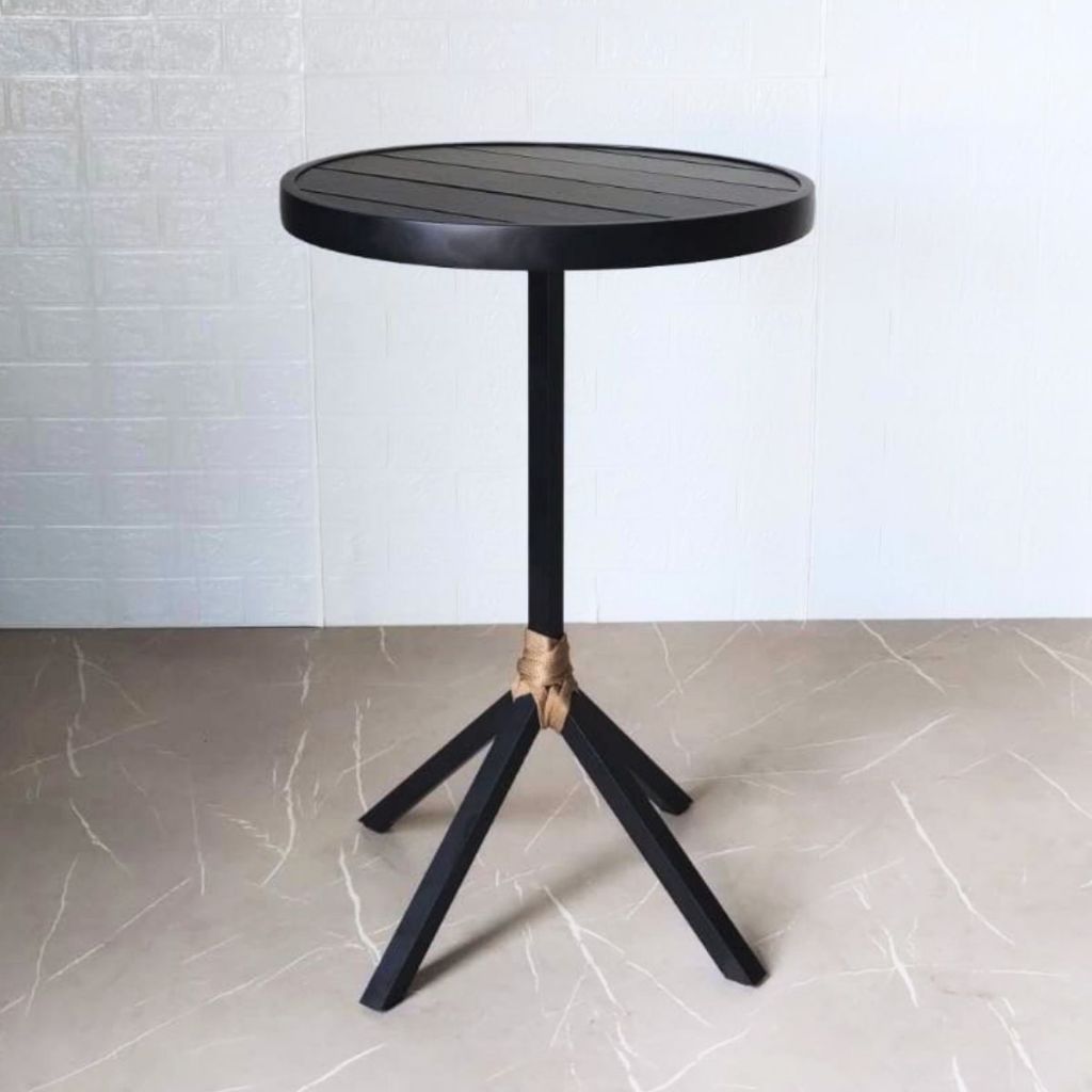 Mesa Bistrô Redonda Preta Alumínio 75cm Área Externa Varanda Jardim Cozinha Sacada