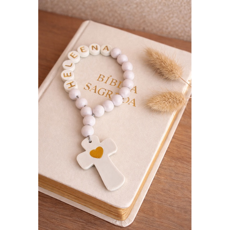 1 Mini Terço Personalizado com Nome – Lembrancinha Religiosa