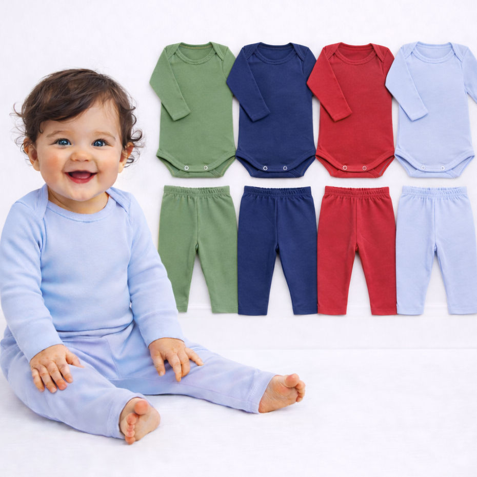 Kit 8 Peças Body + Mijão  Menino Manga Longa Infantil Bebe Bory Bori Pijama Masculino P ao G