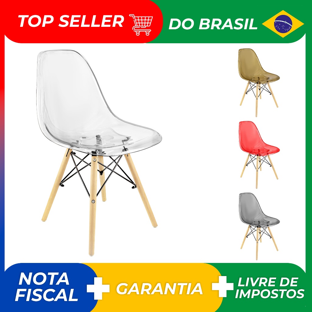 Cadeira Charles Eames Cristal Eiffel Wood Designer Transparente