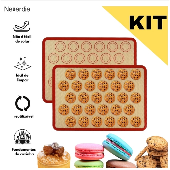 KIT 1/2 Tapete De Silicone E Fibra De Vidro Culinário 42x30cm poder usar no forno casa