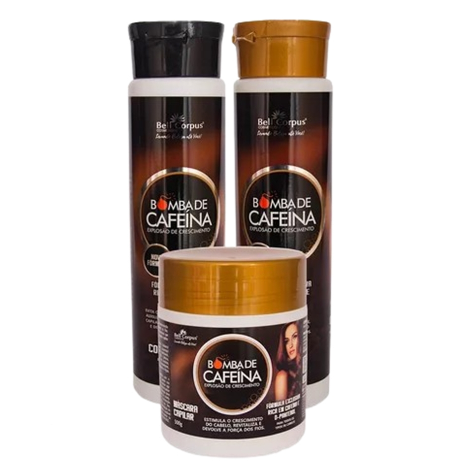 Kit Café Bomba de Cafeina Tratamento Capilar Bellcorpus 3 Itens