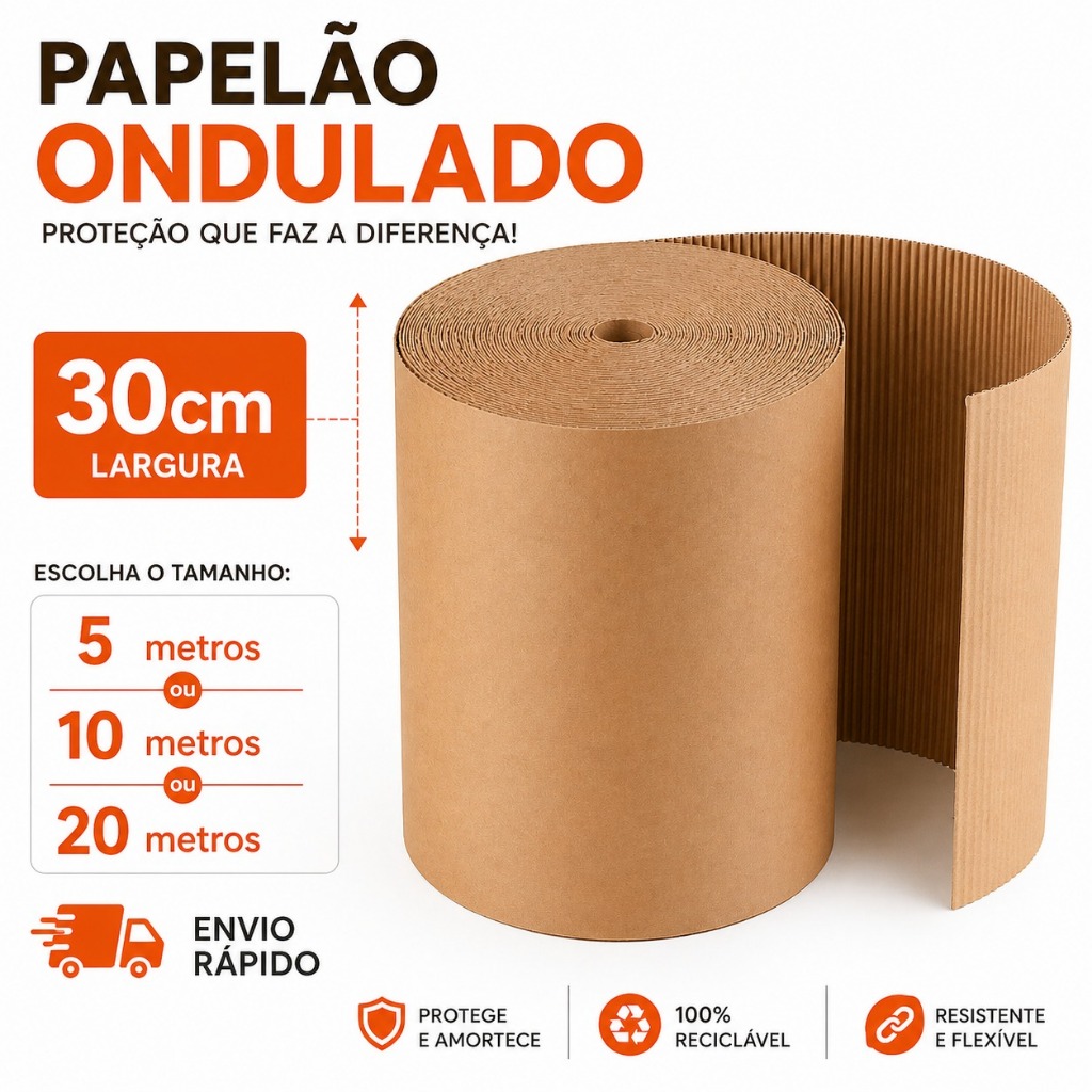 Papelão Ondulado 30cm x 5m, 10m ou 20m Proteção Embalagem, Mudança, Artesanato, Obras, Pintura  - Envio Rápido