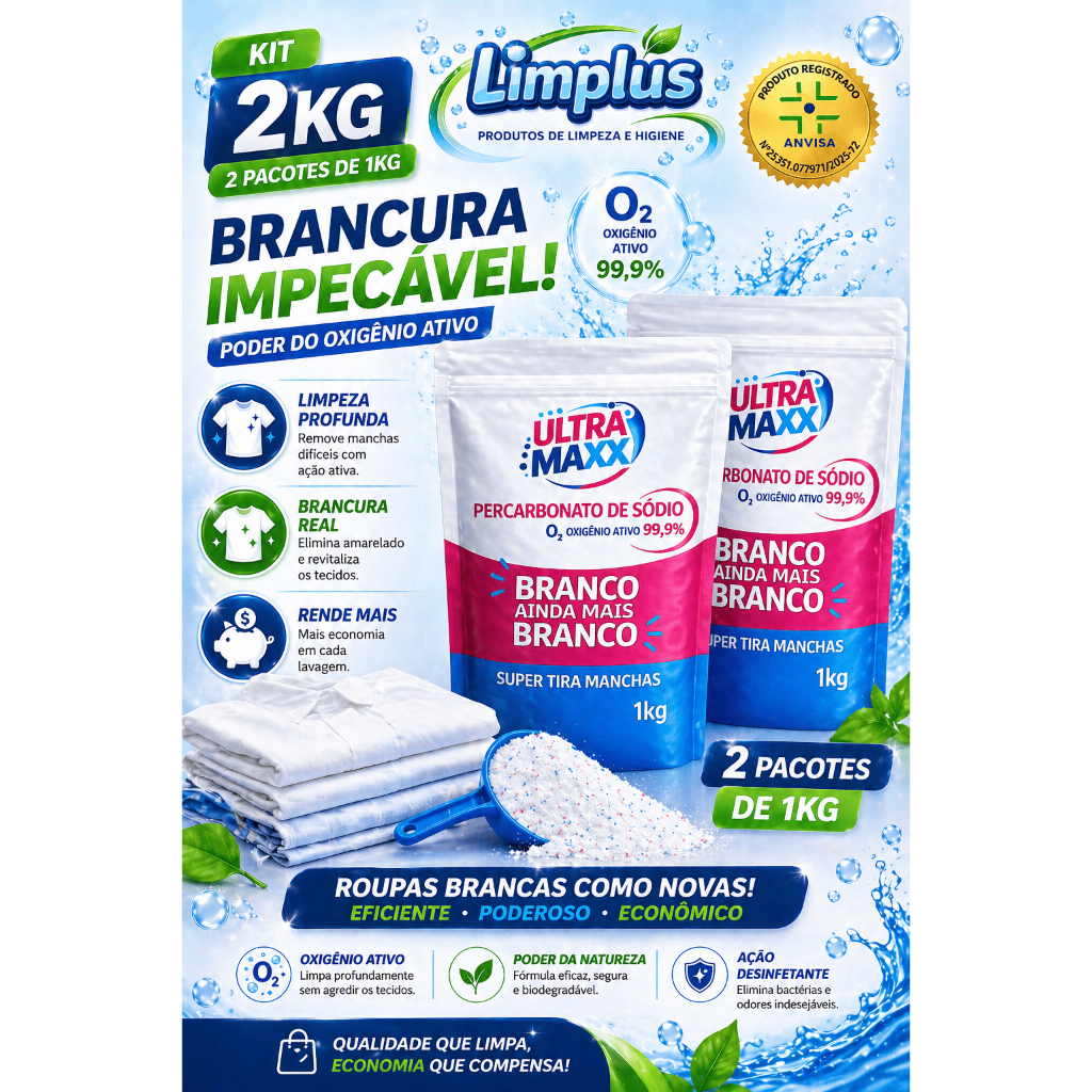 KIT 2KG PERCA PÓ ALVEJANTE TIRA MANCHAS