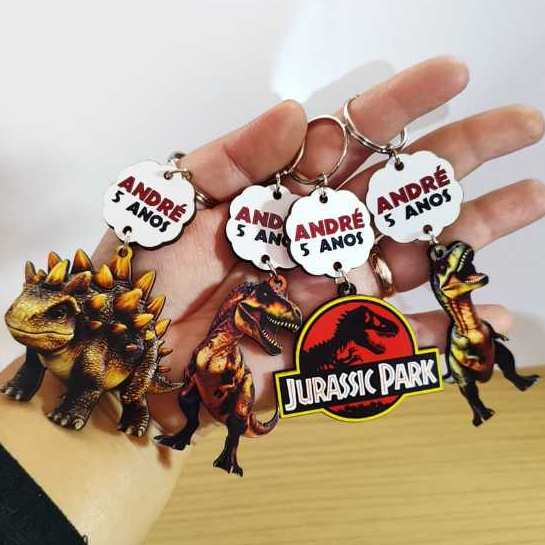 JURASSIC PARK - DINOSSAUROS, Chaveiro de MDF Personalizado, Lembrancinha de Aniversário, Mimo personalizado