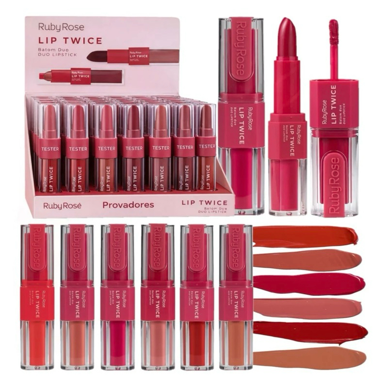 Batom Duo 2 em 1 Ruby Rose LANÇAMENTO Lip Twice Alta Pigmentação Longa Duração