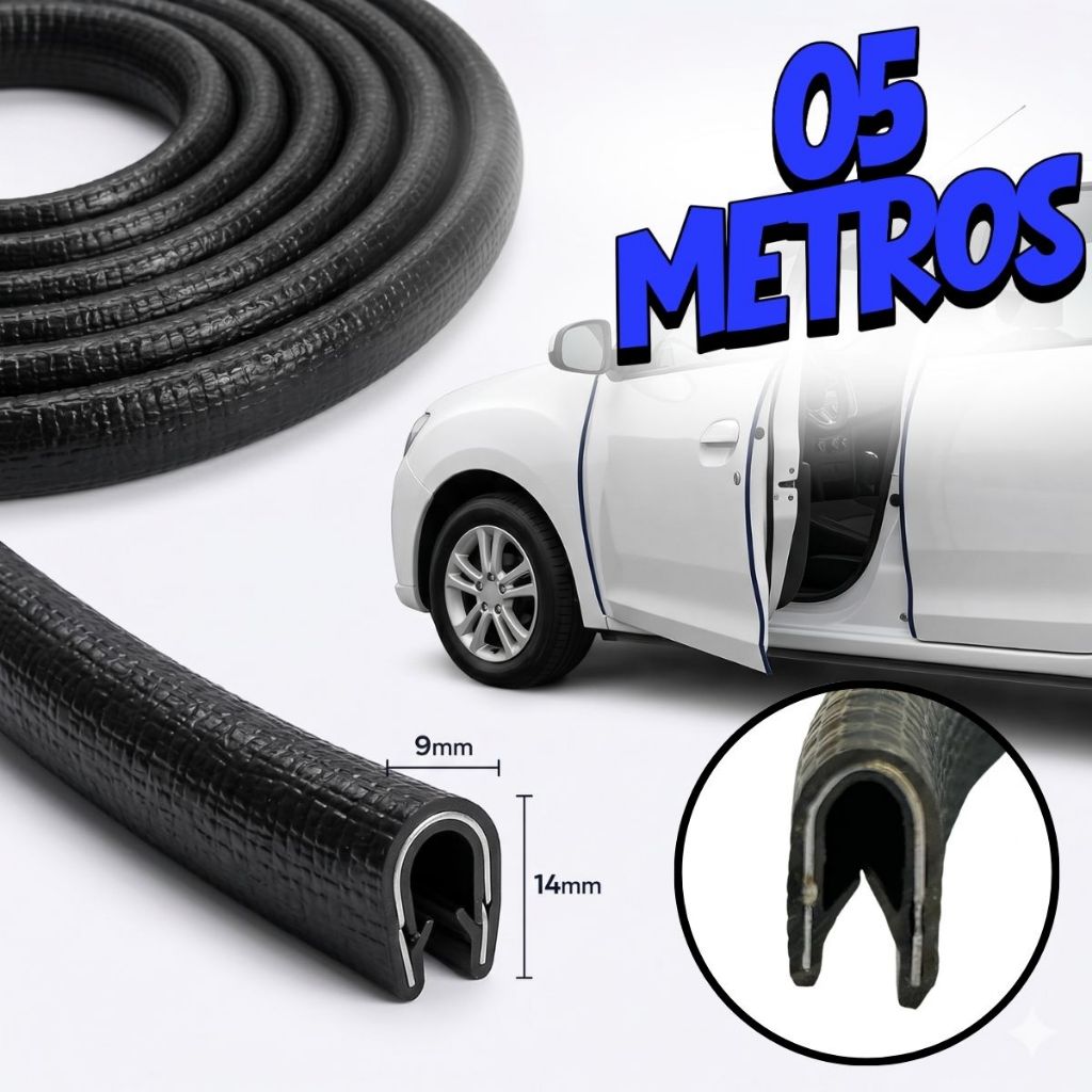 Borracha Proteção Borda Porta Carro Casca de cobra Alta 14x9mm Rolo com 05 metros