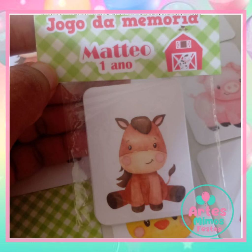 Jogo da Memória Fazendinha verde Personalizado Para Lembrancinha de Festa Infantil Divertida jogo educativo aniversario