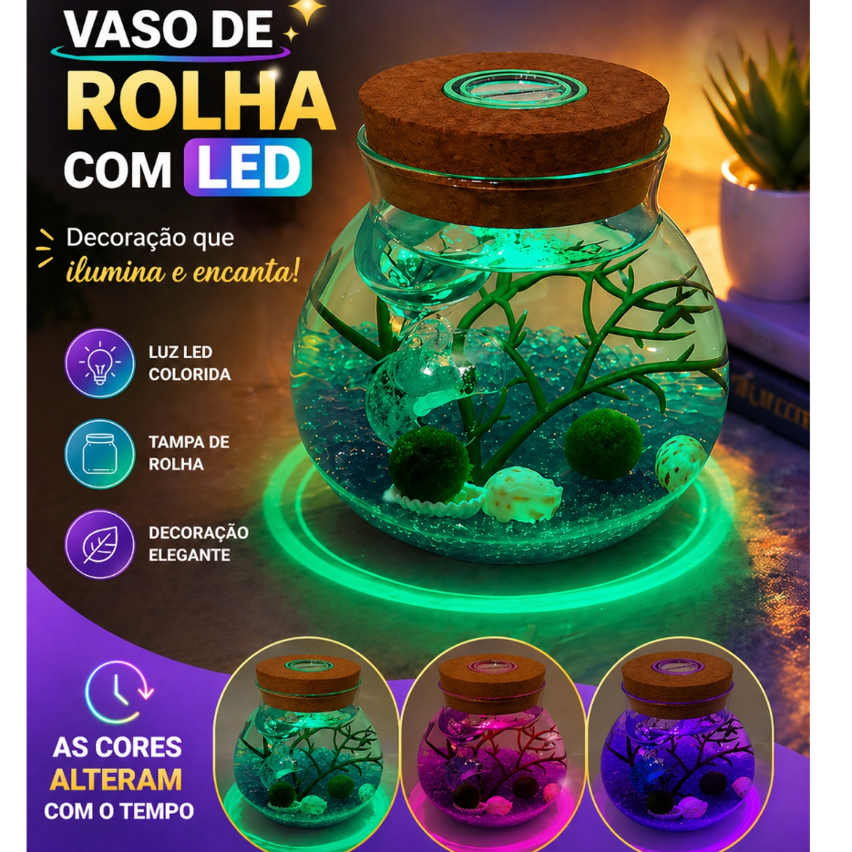 Vaso C/iluminação Led De Vidro Terrário Micro Paisagem Decorativa