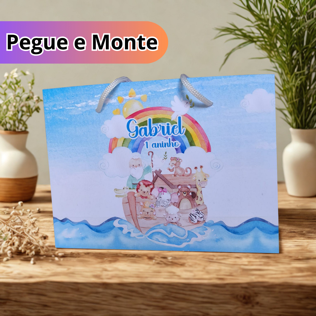 Sacolinha Personalizada PEGUE E MONTE  Arca de Noé  - Lembrancinha Festa Infantil - Sacola Surpresa