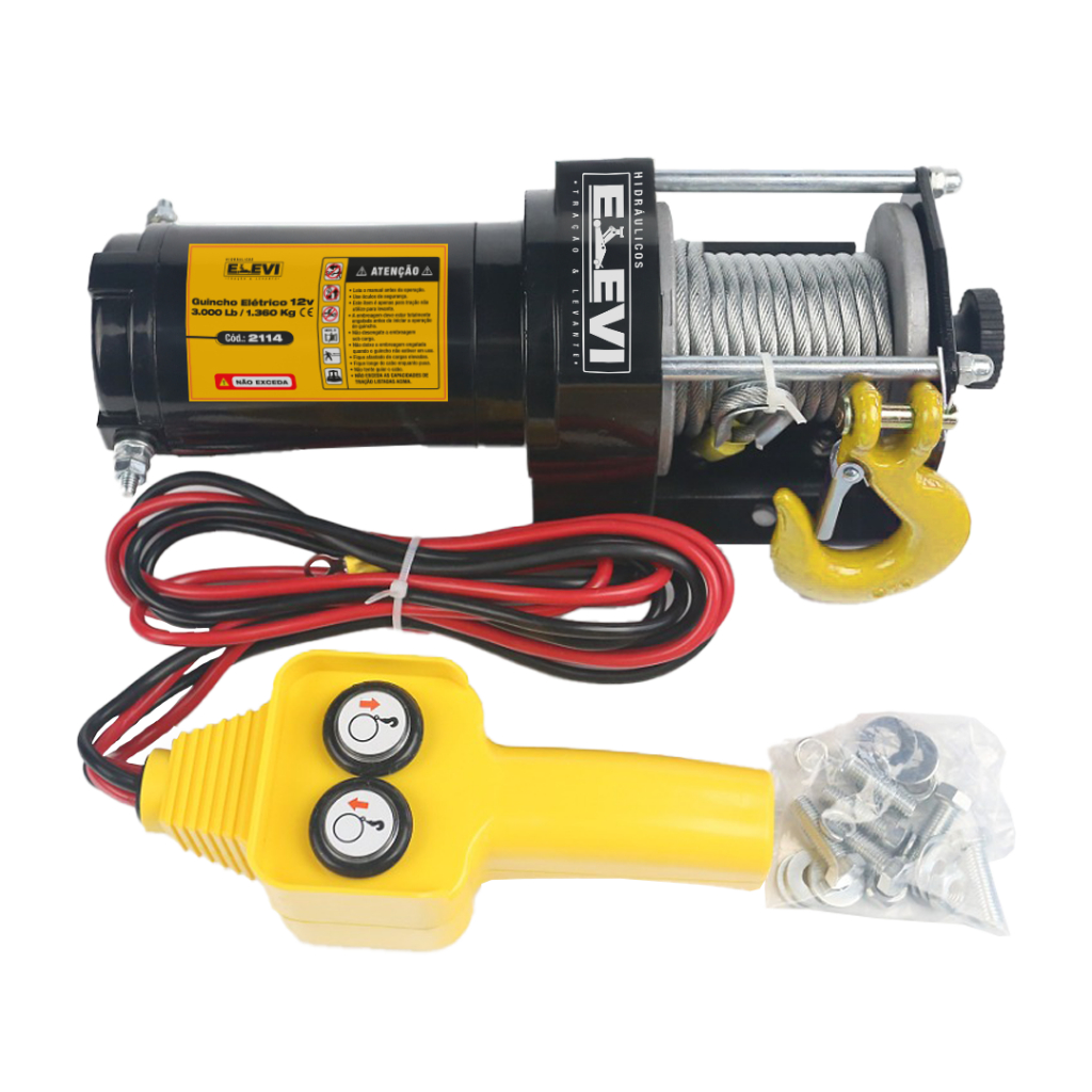 Guincho Elétrico 12v 1360kg 3000lb 740w Cabo Aço 9,2m Reboque Quadriciclo Jipe Barco