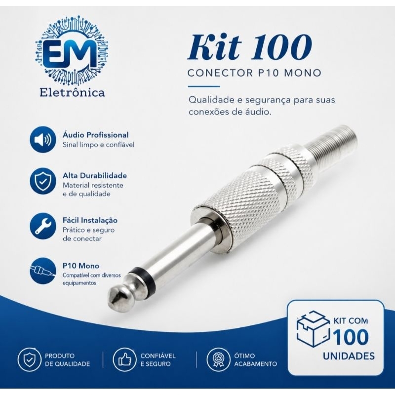 kit 100 Conector P10 Mono Com Mola Oferta