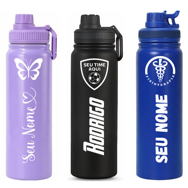 Garrafa Térmica Inox Personalizada 800ml Premium com Gravação a Laser Time Nome Curso Água Academia Trabalho Viagens