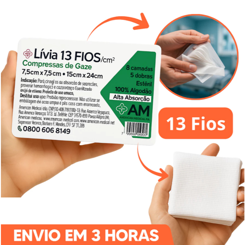 Kit até 500un Compressa de Gaze Estéril Hidrófila Lívia 7,5x7,5cm Marca Amed