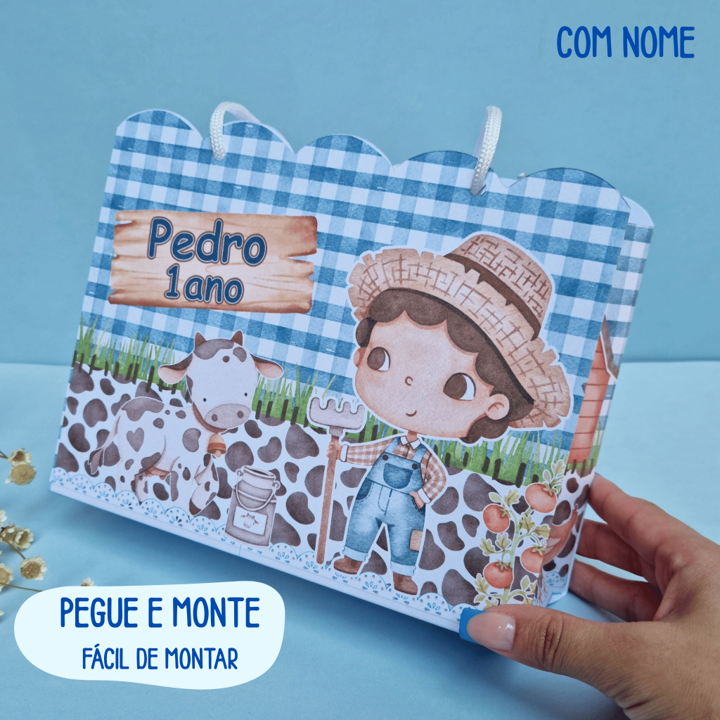 Sacola Personalizada Fazendinha aquarela azul com Nome | Lembrancinha Festa Infantil | Pegue e Monte