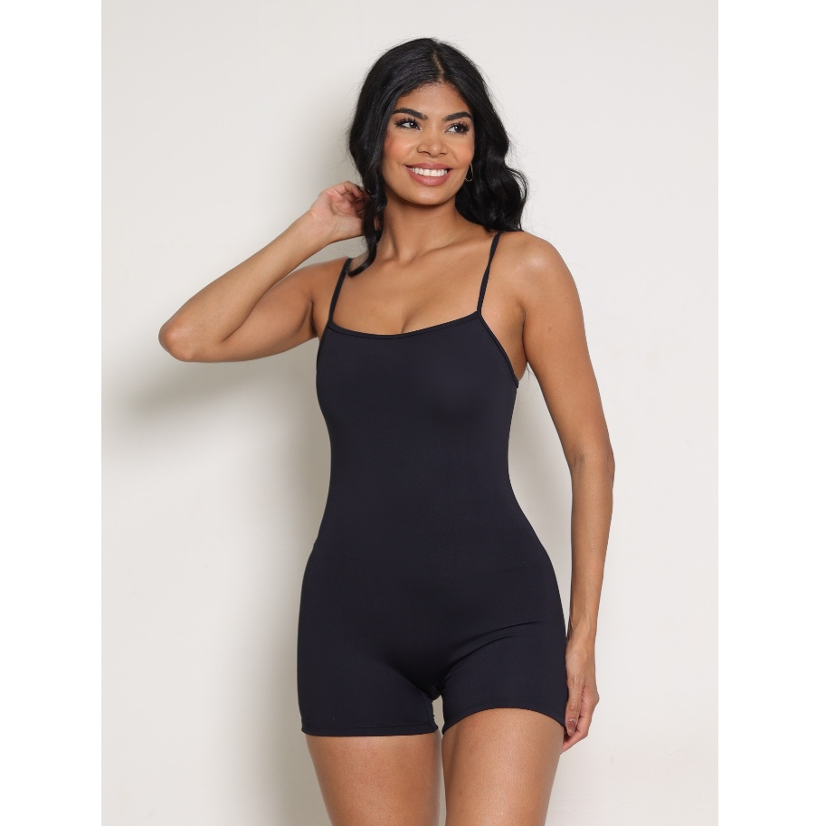 Macaquinho de Alcinha Academia Colado - Macacão Esportivo Curto Treino Power Shape Elasticidade - Macacão Feminino Justo