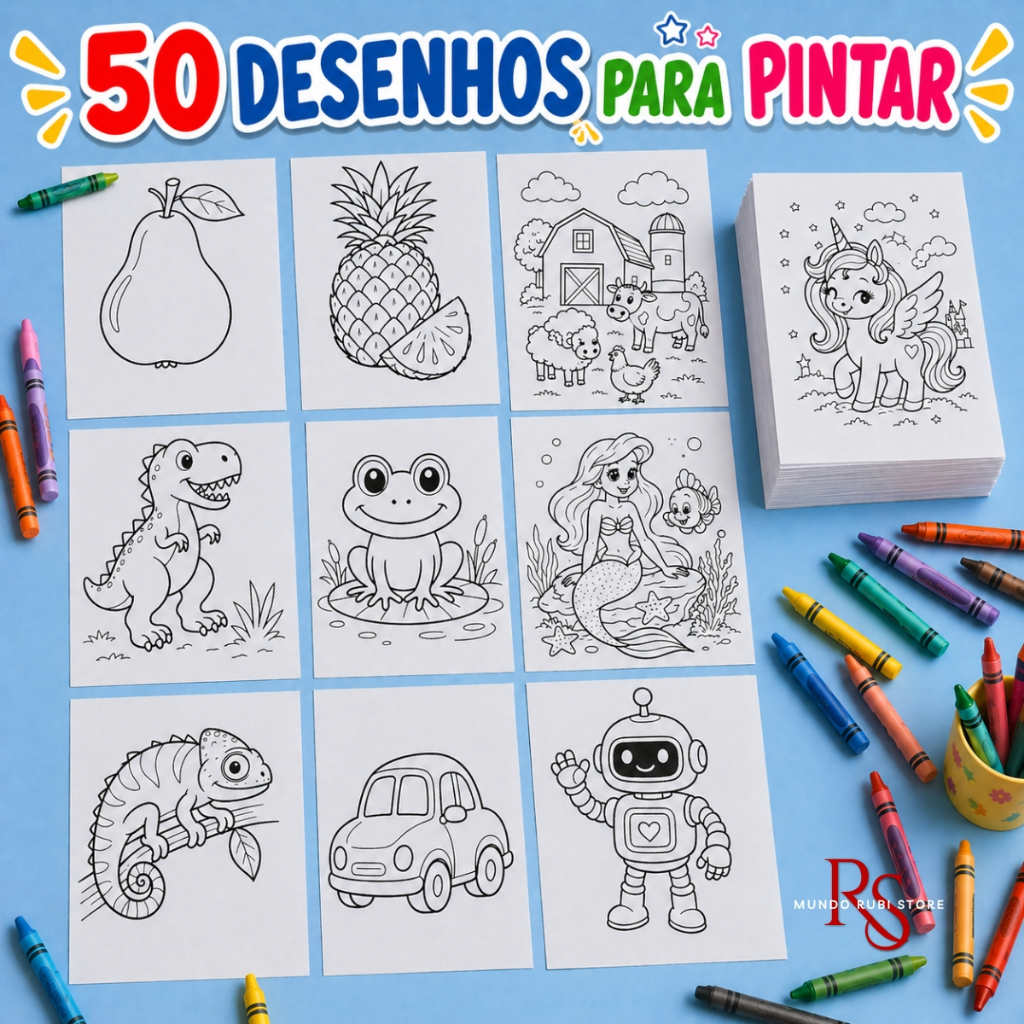 50 a 300 Desenhos para Colorir Infantil Educativos Crianças Pintura Menino e Menina Temas Variados